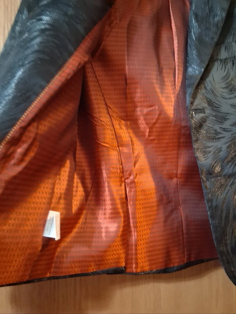 YuanLu boys' formal blazer  jacket, Black Textured Shimmer, Orange Lining Sz 7